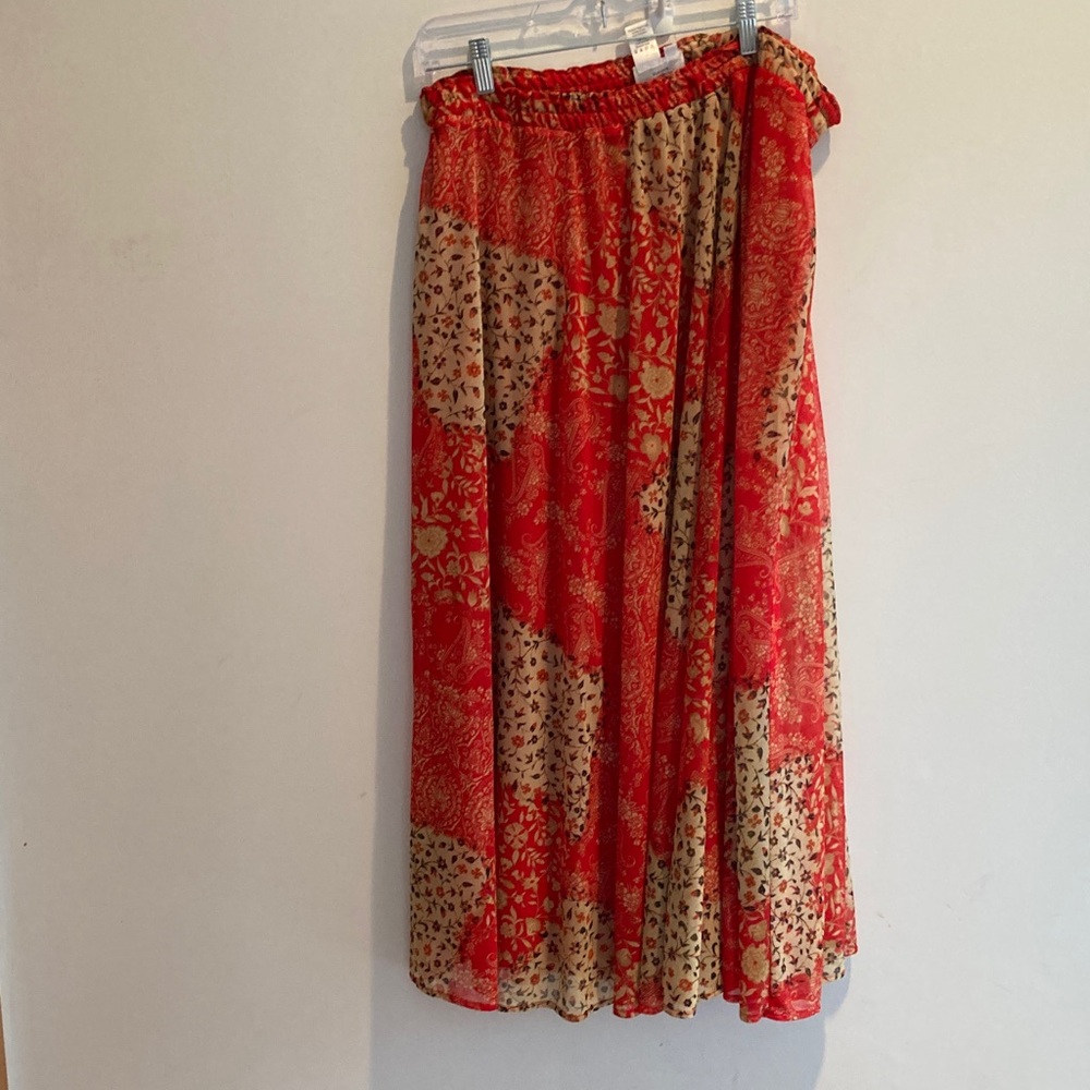 Red Floral Patchwork Maxi Skirt